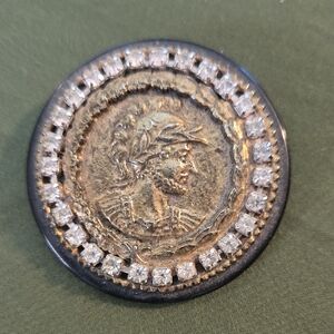 Vintage Coin Brooch with Rhinestones